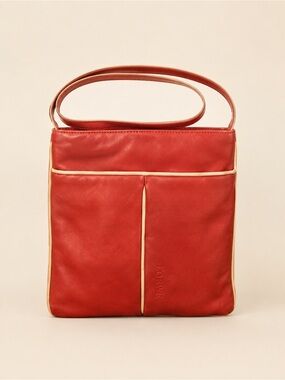 Loewe Vintage Madrid Red Leather Crossbody Bag Cream Piping